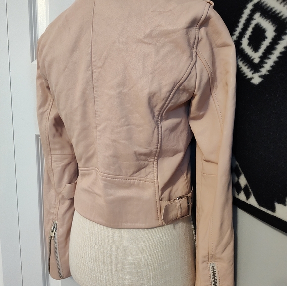 🩷EUC Lucky Brand Core Genuine Leather Moto Full Zip Jacket, Blush Pink, Small - Picture 12 of 16